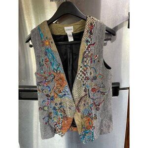 Chico's Embellished Boho Vest Multicolor 54% Wool WOMEN'S SIZE S